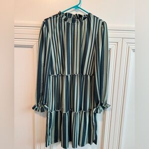 LuLaRoe Teal and Black Striped Long Sleeve Dress